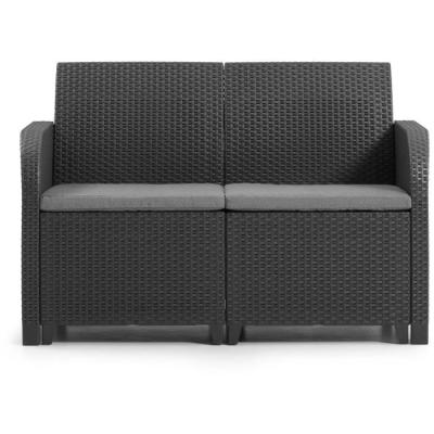 Banquette de jardin en résine tressée - SanRemo - Gris graphite