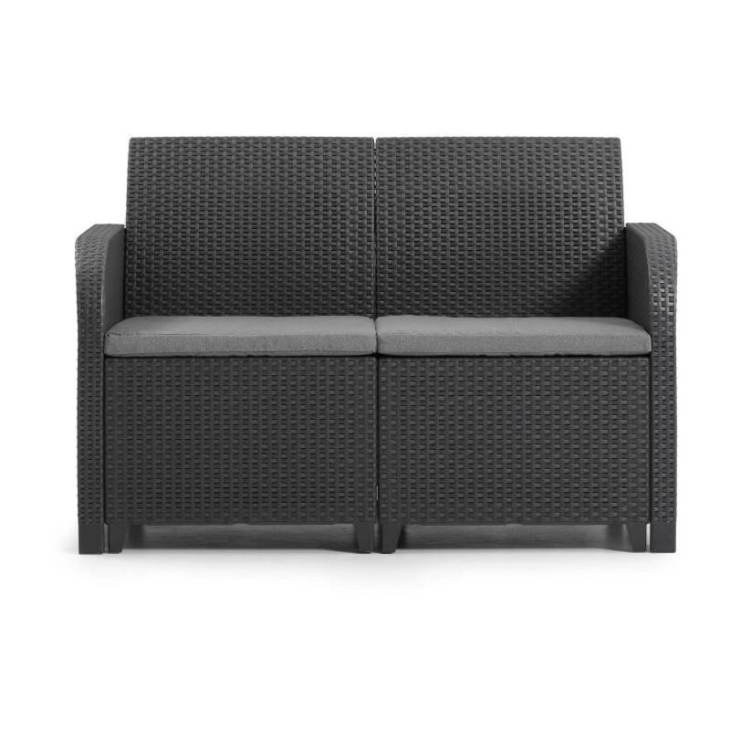 Banquette de jardin en résine tressée - SanRemo - Gris graphite