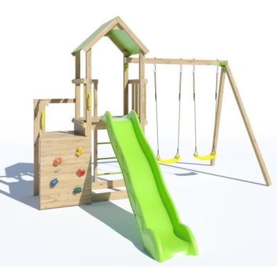 Aire de jeux en bois 2,20 m ULTRA XPERIENCE - TRIGANO JARDIN - Mur d'escalade toboggan et balançoires