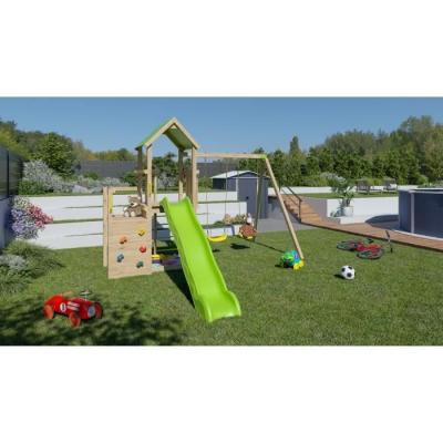 Aire de jeux en bois 2,20 m ULTRA XPERIENCE - TRIGANO JARDIN - Mur d'escalade toboggan et balançoires