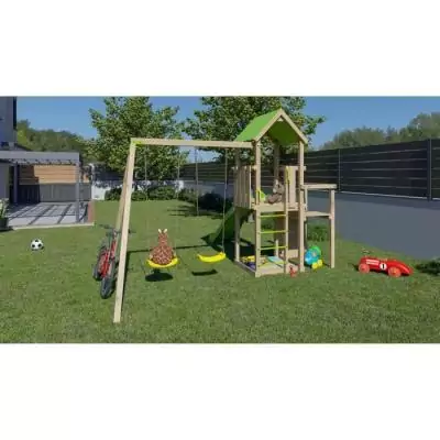 Aire de jeux en bois 2,20 m ULTRA XPERIENCE - TRIGANO JARDIN - Mur d'escalade toboggan et balançoires