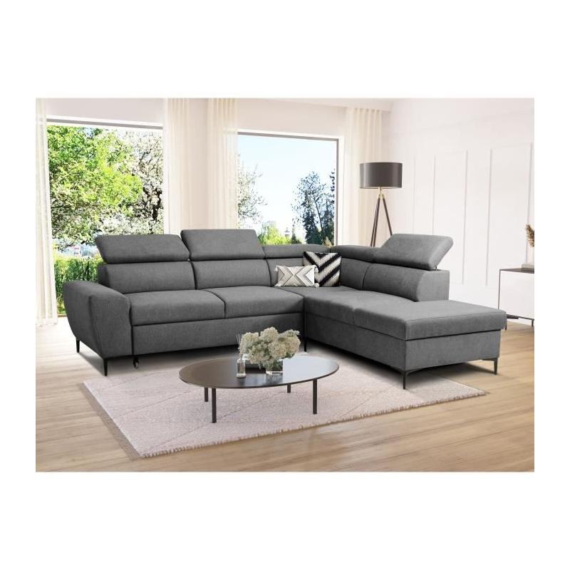 Canapé d'angle convertible réversible avec coffre - KASIMIR - Tissu anthracite