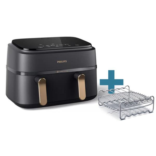 Friteuse sans huile PHILIPS - Airfryer NA352/04 - Double cuve 9L - 8 programmes de cuisson - Accessoires inclus - 2750W