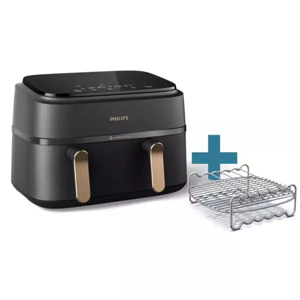 Friteuse sans huile - PHILIPS - NA352/04 - Airfryer Série 3000 double panier 9L avec accessoire - 8 préréglages - 2750W - Noi