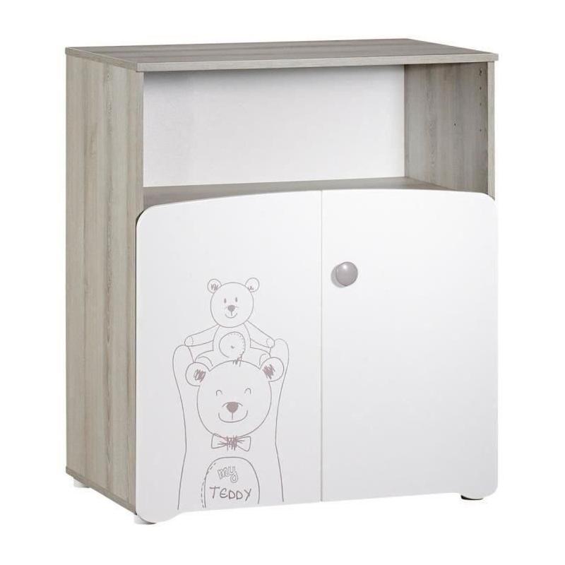 Ensemble chambre bébé Teddy: lit 120x60, commode à langer - Blanc