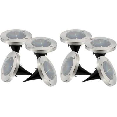 Lot de 8 spots solaires ronds inox - LUMISKY - DECKY - LED blanc froid - Ø12 cm