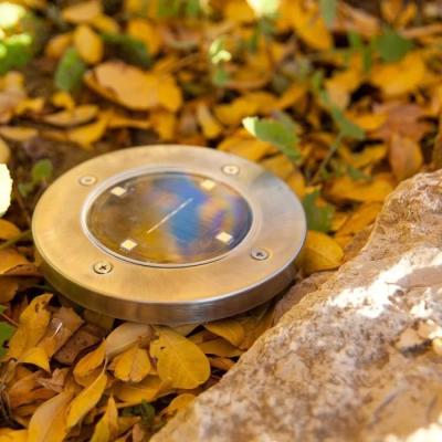 Lot de 8 spots solaires ronds inox - LUMISKY - DECKY - LED blanc froid - Ø12 cm