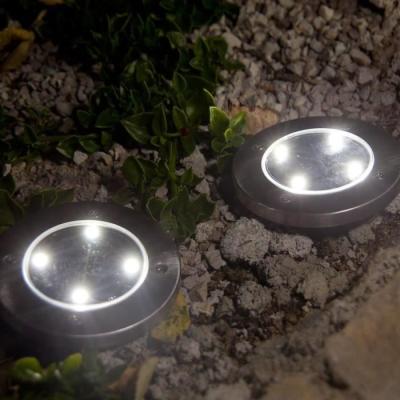 Lot de 8 spots solaires ronds inox - LUMISKY - DECKY - LED blanc froid - Ø12 cm