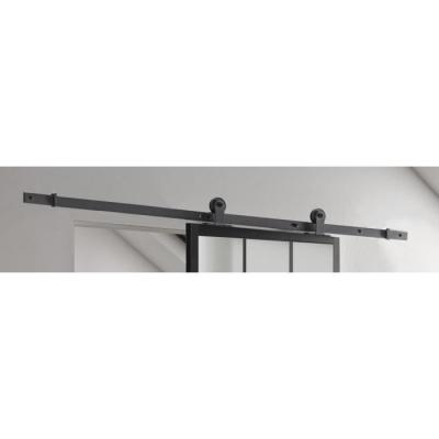 Kit porte coulissante ATELIER noir + rail apparent - 204 x 93 cm - verre dépoli