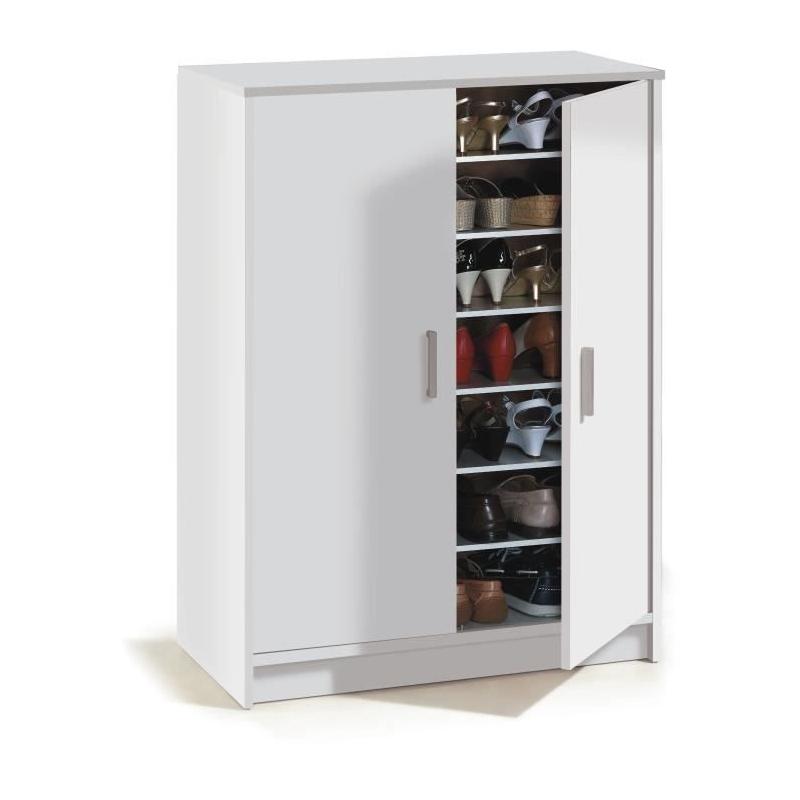Meuble à chaussures BASIC - 2 portes + 6 étagères - Blanc - 30 paires
