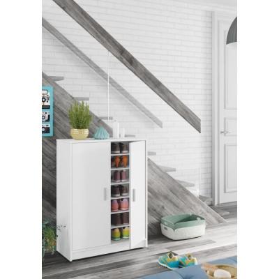 Meuble à chaussures BASIC - 2 portes + 6 étagères - Blanc - 30 paires