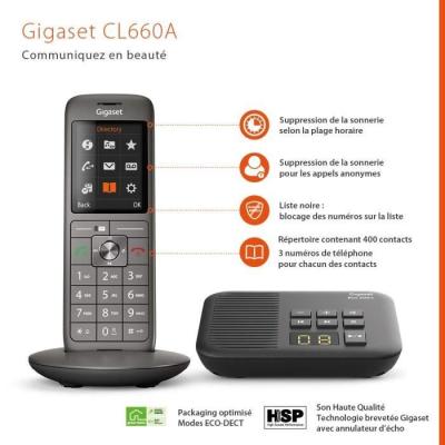 Téléphone Gigaset CL660A Anthracite - Répondeur et écran couleur