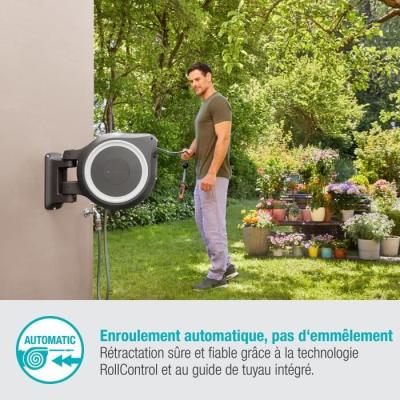 Dévidoir automatique mural GARDENA RollUp L - 30m - Ø13mm - Kit complet