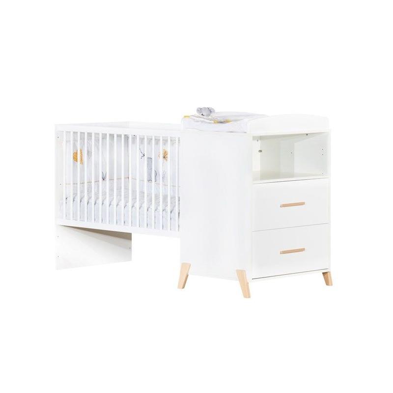 Lit Combiné Evolutif Joy Naturel - Blanc sur pieds bois naturel - 120x60cm
