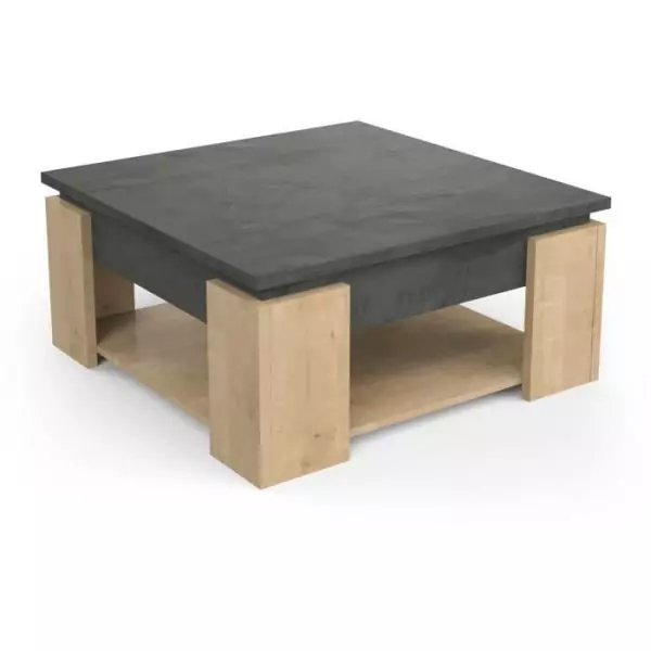 Table basse carrée AUSTIN - Décor chene Hamilton et Sidewalk - L 80 x P 80 x H 37,2 cm - DEMEYERE