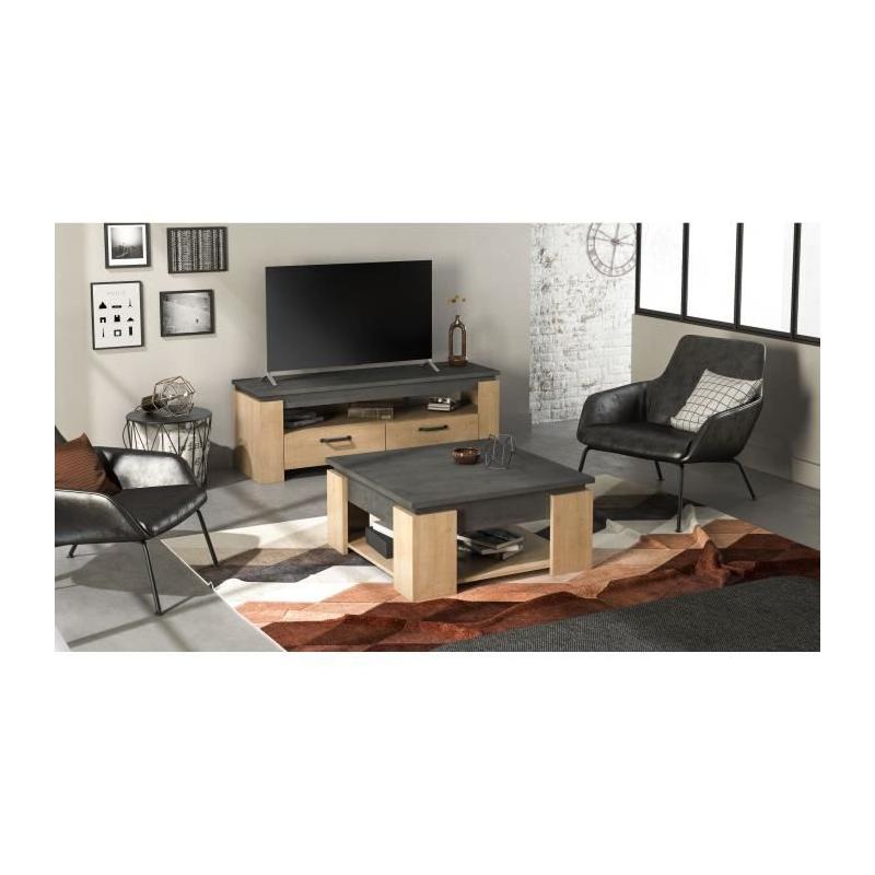 Table basse carrée AUSTIN - Style chene Hamilton et Sidewalk - Fabrication Française - 80x80x37,2 cm