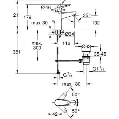 Mitigeur lavabo monocommande GROHE Swift - Chromé - Taille M - Économie d'eau