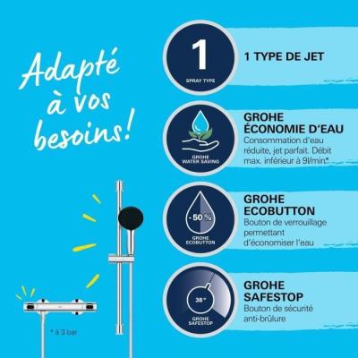 Ensemble de douche Grohe 34800001 - Economie d'eau - Prêt à installer