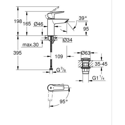 Mitigeur lavabo monocommande GROHE Start - Noir mat - Taille S - Économie d'eau