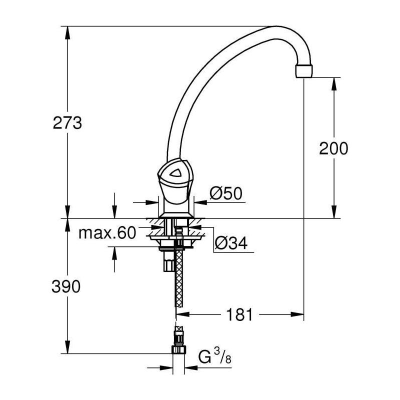 Mitigeur Evier GROHE Costa Trend - Bec haut - Chromé