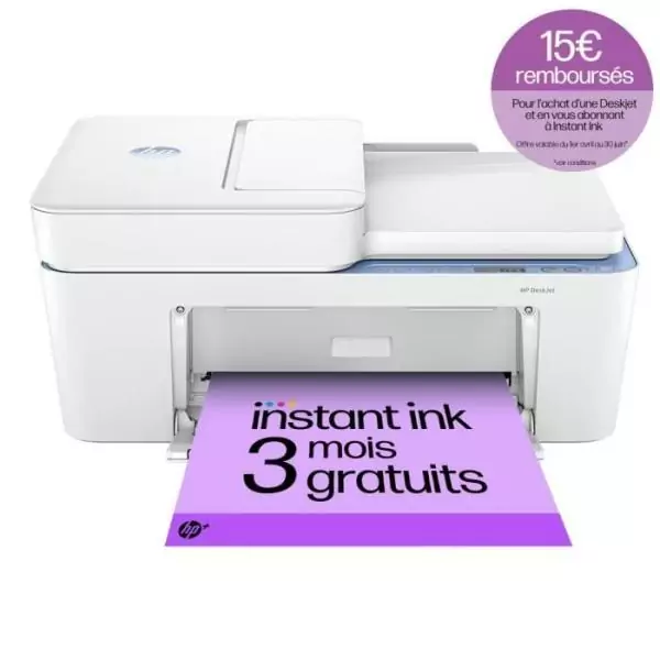 Imprimante tout-en-un HP Deskjet 4222e jet d'encre couleur Copie Scan - 3 mois d'Instant ink inclus avec HP+