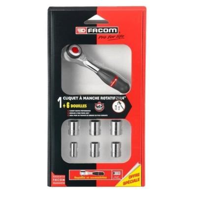 Cliquet 3/8 J.360PACKPB FACOM - Manche Rotatif 360° + 7 douilles