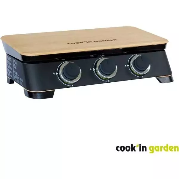 COOK'IN GARDEN Plancha gaz DUNE 70 - 3 feux - 6 kW - L 68,5×l 47×H 20cm - Surface cuisson : L 66,5×l 36,5cm - Noir