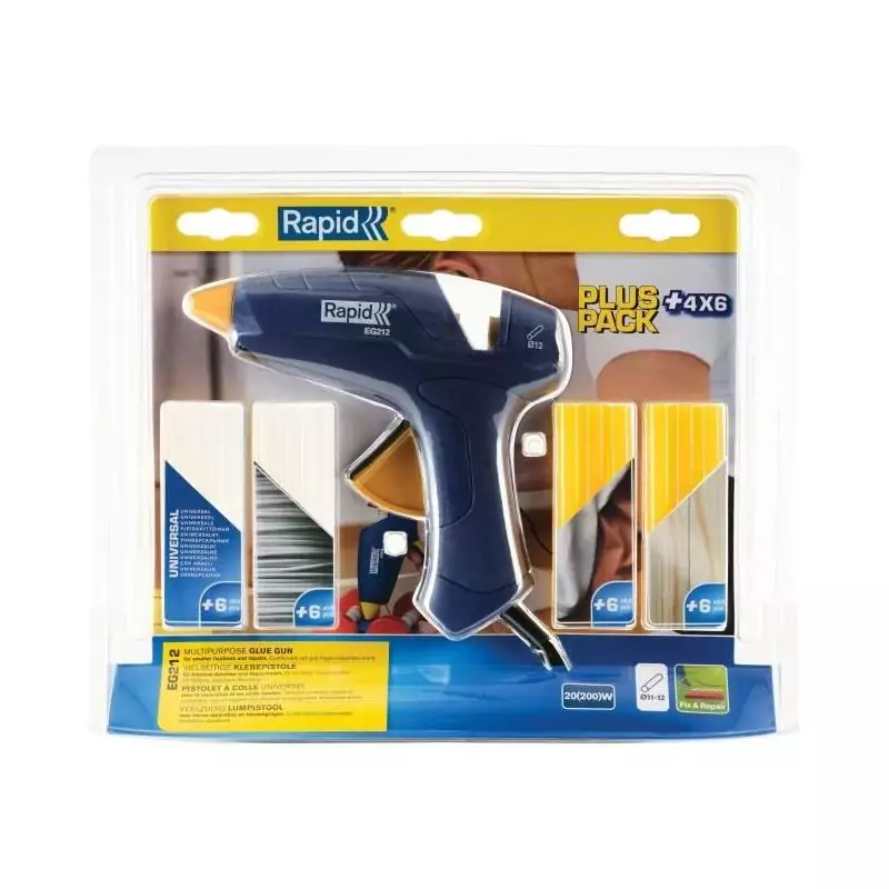 Pistolet à colle Ø 12mm - RAPID - EG212 - Blister + 4 types de colle