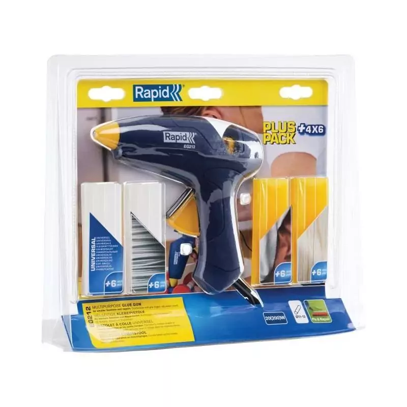 Pistolet à colle Ø 12mm - RAPID - EG212 - Blister + 4 types de colle