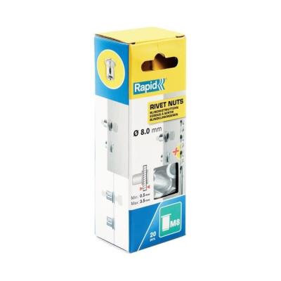 Ecrous à sertir pour vis Ø8mm - RAPID - M8 - Boite de 20 + foret