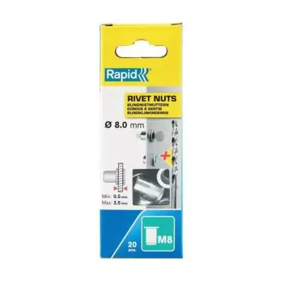 Ecrous à sertir pour vis Ø8mm - RAPID - M8 - Boite de 20 + foret