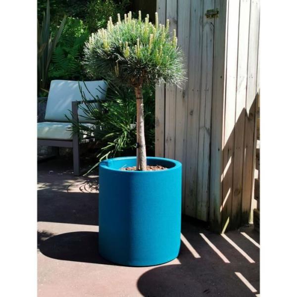 Pot de fleurs rond RIVIERA GRANIT - Plastique - D49 x H53,5 cm - Bleu