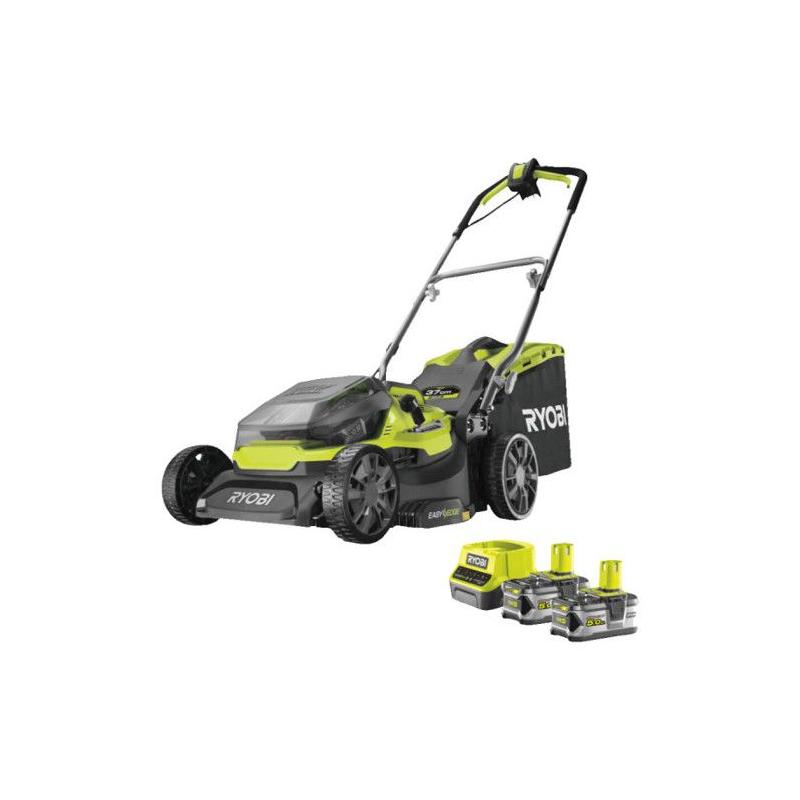 Tondeuse HYBRIDE 36V RYOBI - Coupe 37 cm + 2 batteries 5 Ah & charg.