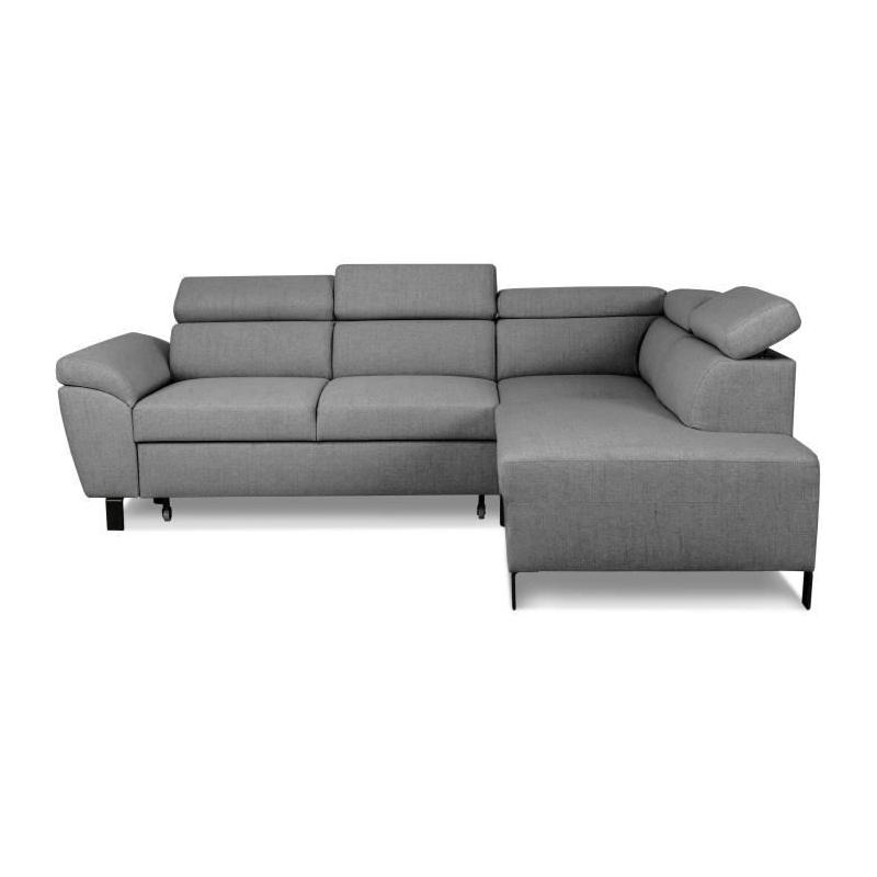 Canapé d'angle convertible STAN - Tissu Anthracite - Réversible