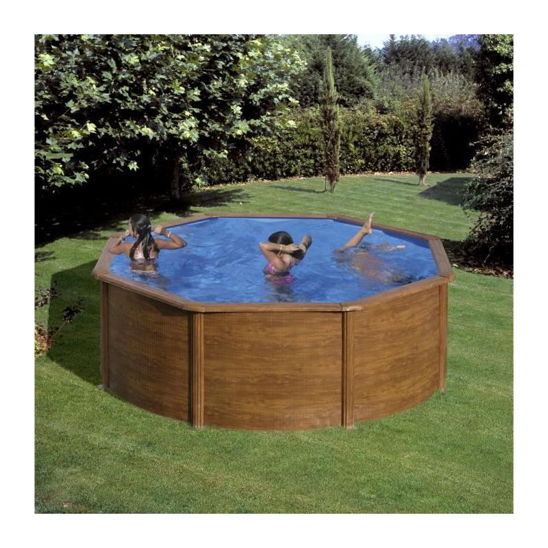 Kit Piscine Hors Sol Acier Ronde Imitation Bois Ø370xH122 cm