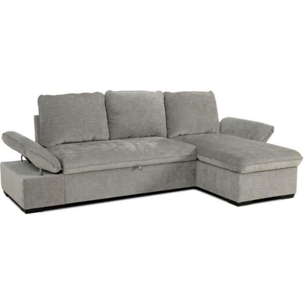 Canapé d'angle convertible réversible - 4 places - CANDY - Tissu Gris - Coffre - 297 x 148 x 85 cm - CASAPY