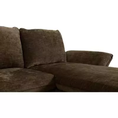 Découvrez le Canapé d'angle convertible réversible CANDY en tissu chocolat avec coffre et ses dimensions généreuses de 297 x 148