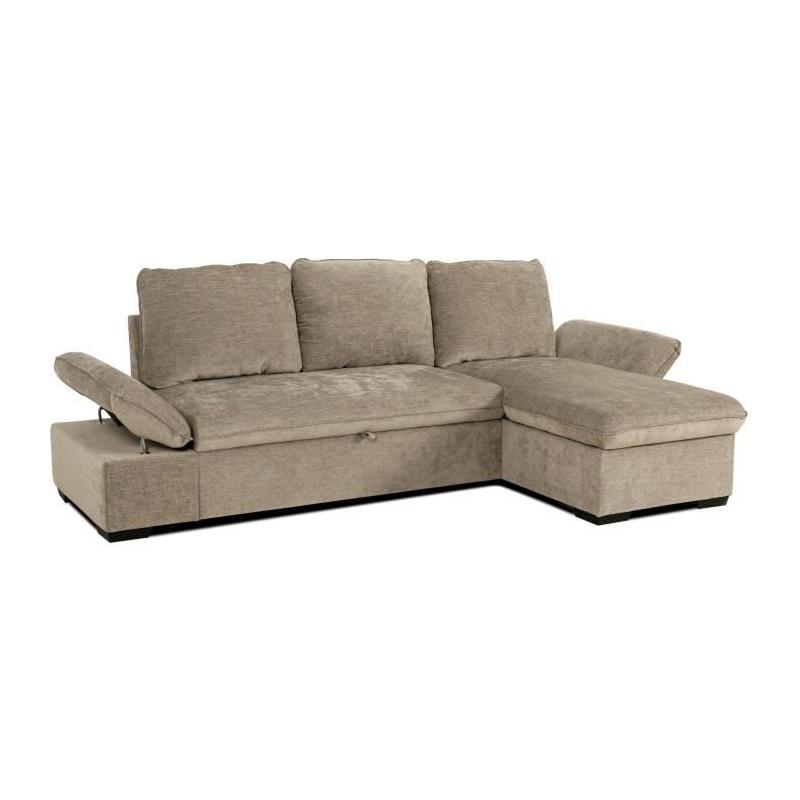 Canapé d'angle convertible réversible - 4 places - Beige - Coffre - 297x148x85 cm