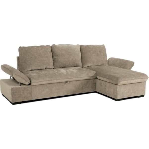 Canapé d'angle convertible réversible - 4 places - CANDY - Tissu Beige - Coffre - 297 x 148 x 85 cm - CASAPY