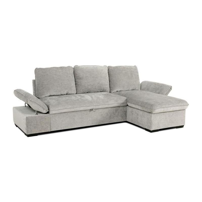 Canapé d'angle réversible 4 places CANDY Gris clair - Coffre - CASAPY