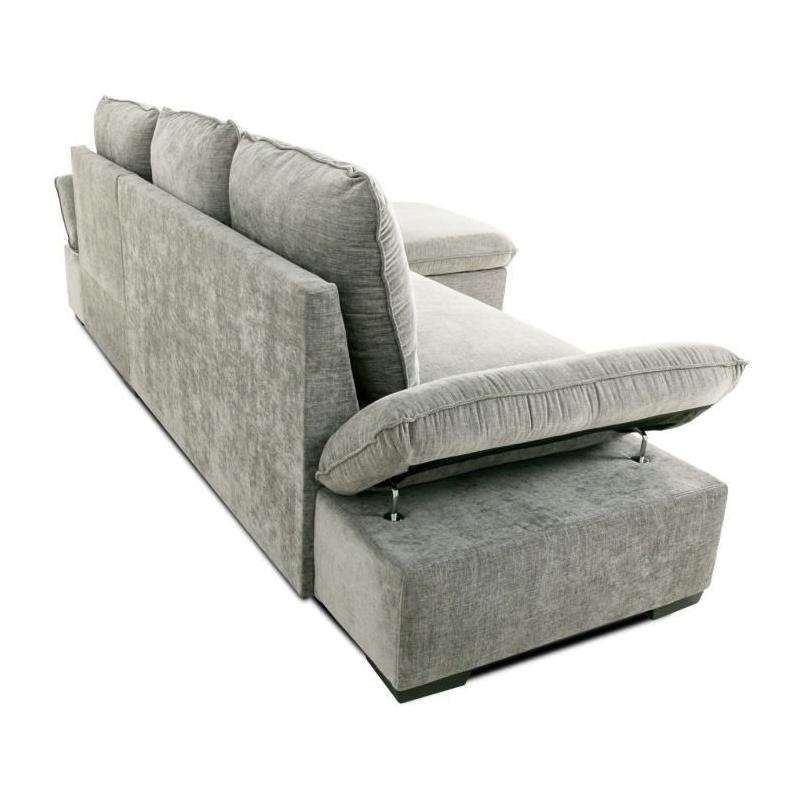 Canapé d'angle réversible 4 places CANDY Gris clair - Coffre - CASAPY