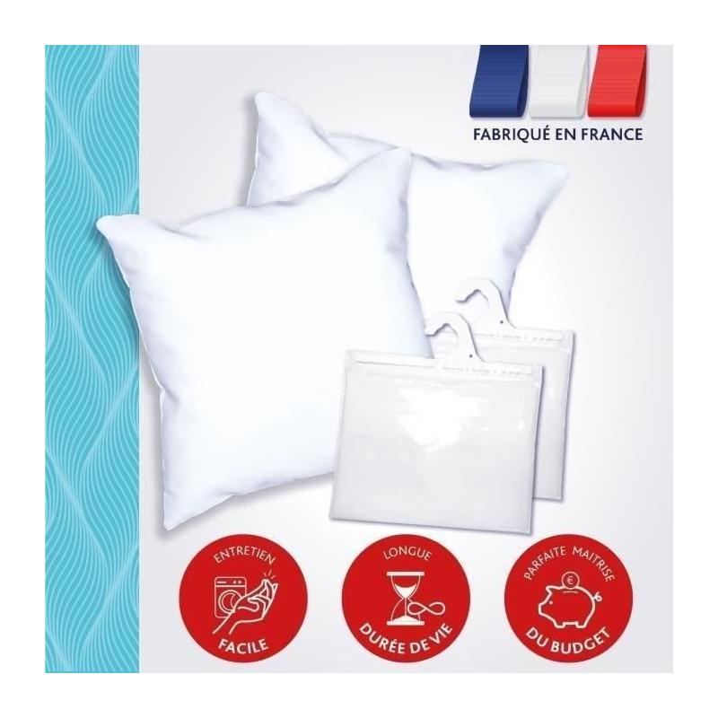 Ensemble DODO Pack 2 oreillers + 2 protège-oreillers tendance 60x60cm