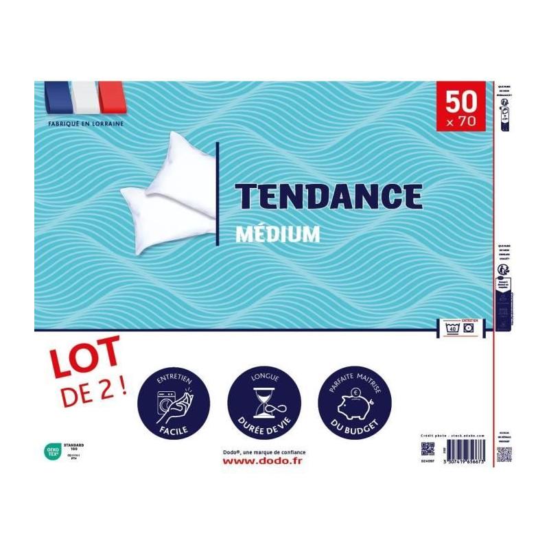 Lot de 2 oreillers Tendance 50x70 cm - 100% Polyester