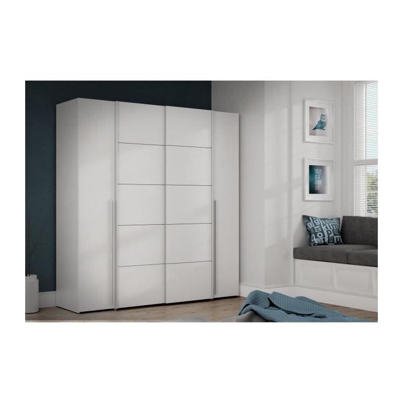 Armoire NARAGO Blanche - 2 portes coulissantes + 2 battantes - Eco-friendly