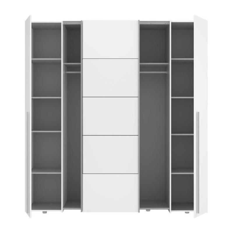 Armoire NARAGO Blanche - 2 portes coulissantes + 2 battantes - Eco-friendly