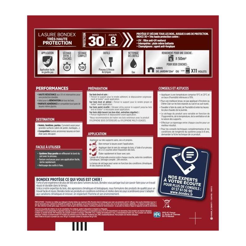 BONDEX Lasure 8 ans Indice 30 Chene Moyen Satin 5L