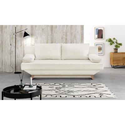 Banquette convertible 3 places TEIJO - Tissu bouclette beige - Coffre de rangement