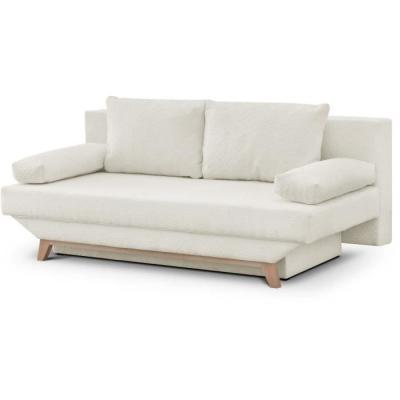 Banquette convertible 3 places TEIJO - Tissu bouclette beige - Coffre de rangement