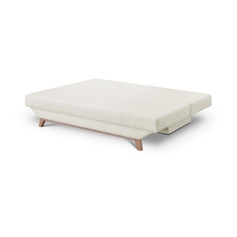 Banquette convertible 3 places TEIJO - Tissu bouclette beige - Coffre de rangement