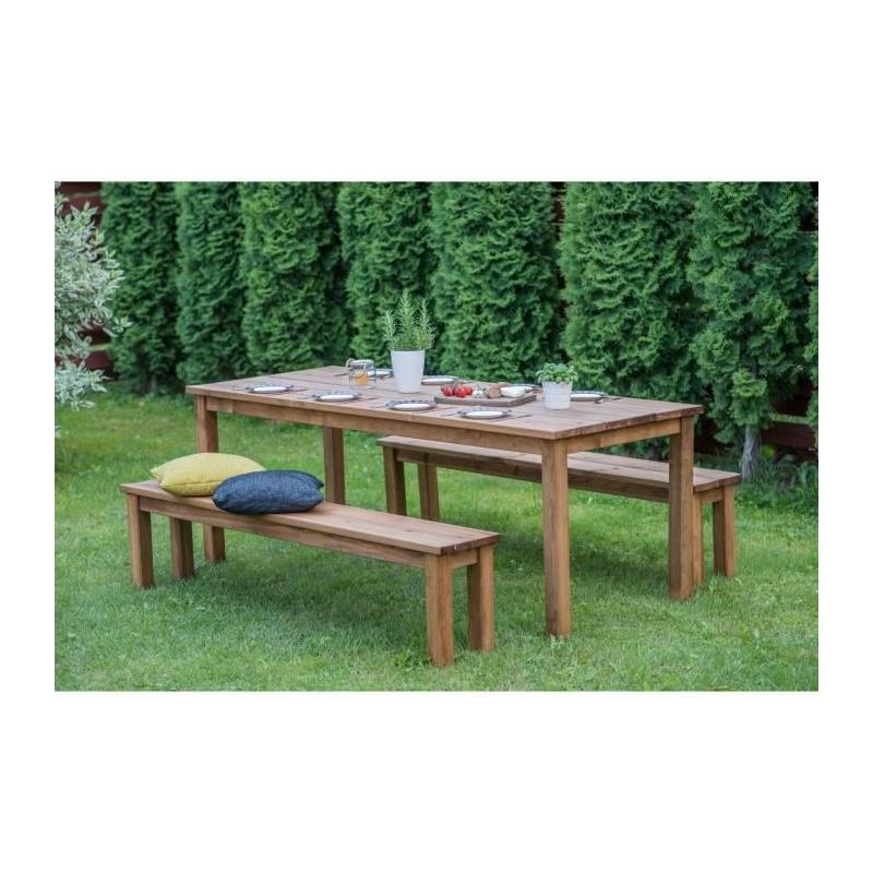 Ensemble de jardin: Table avec 2 bancs en bois FSC - L200xl78xH74 cm
